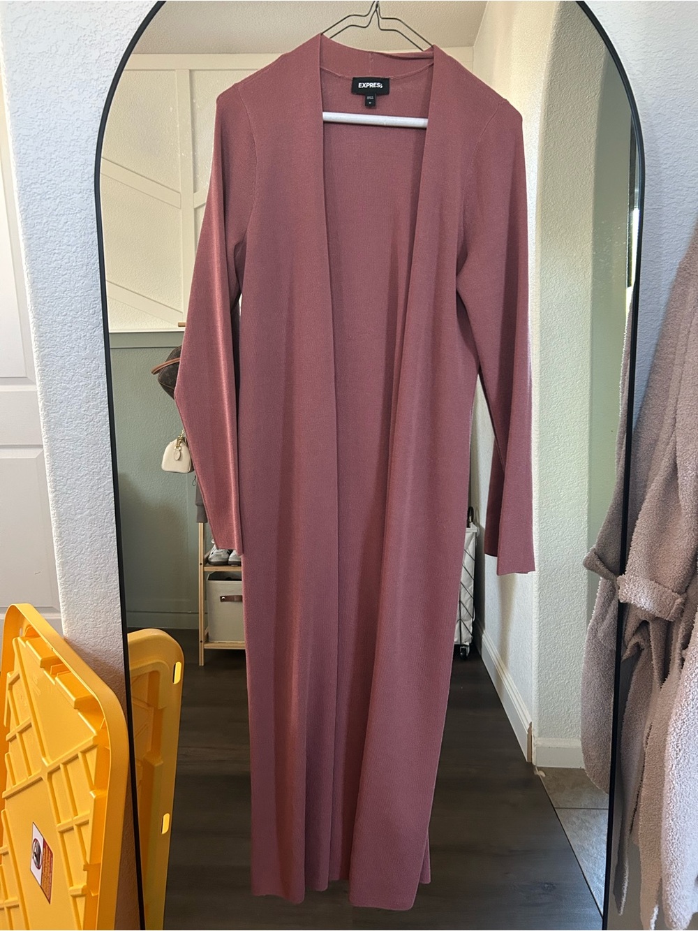 Express Long Open-Front long Cardigan in Dusty Rose
